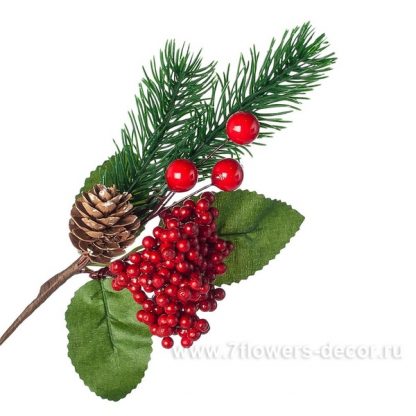 Ветка еловая с ягодами и шишкой иск. 23см TY76-13123