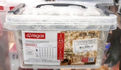 Электрогирлянда электрическая "Занавес" 1 на 4 м, 192 теплых LED лампы, в боксе, 6 нитей, прозрачный провод, 55204
