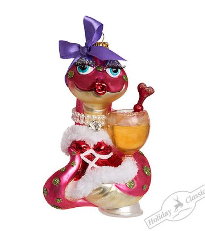 Елочная игрушка 243962 Змея "Леди "Коктейль-пати" (стекло) 8,5х7х15,5 см (отдел елочная игрушка, подвеска на елку)