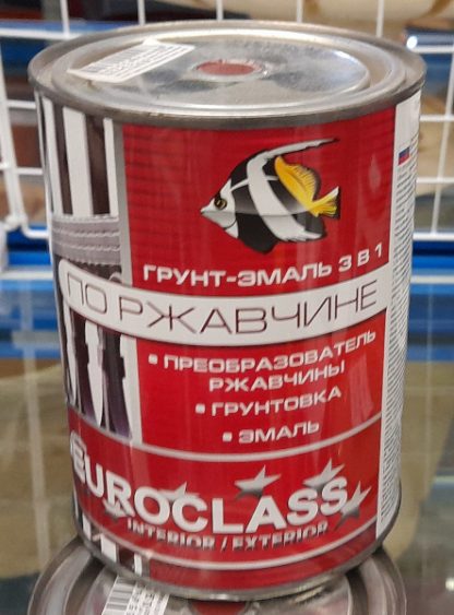 Грунт-эмаль по ржавчине 3в1 красно-коричневая 0.9 кг EUROCLASS (преобразователь ржавчины, грунтовка, эмаль) 45557083