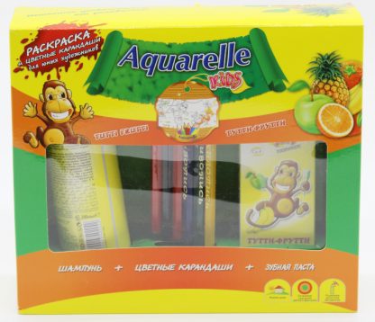 Подарочный набор для детей AQUARELLE KIDS Тутти-Фрутти (зубная паста, шампунь, цветные карандаши)