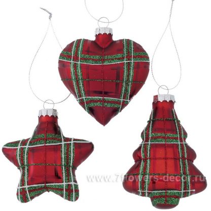 Елочная игрушка "Звезда, ель, сердце" стекло D8хН10см красная 2012948